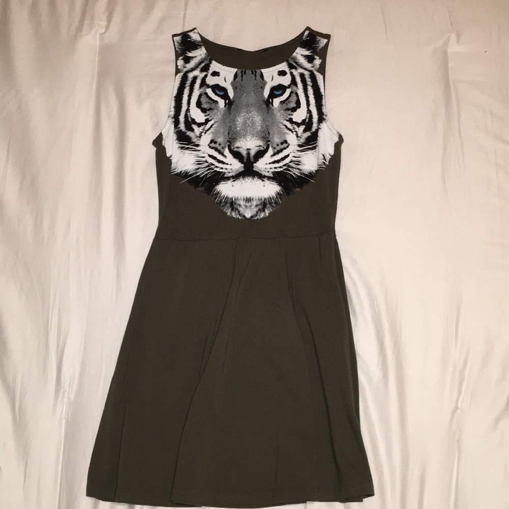 Forever21 tiger print on military green dress